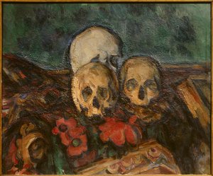 Drei Schädel auf einem orientalischen Teppich von Paul Cézanne