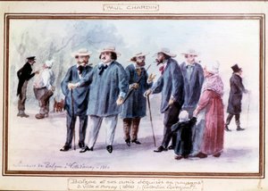 Der französische Schriftsteller Honoré de Balzac (1799-1850) und seine Freunde als Bauern verkleidet in der Stadt Avray im Jahr 1840 von Paul Chardin