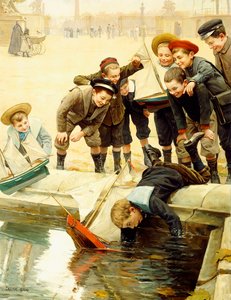 Jungen und ihre Segelboote