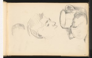 Ein Kopf, eine Tasse und ein Brötchen von Paul Cézanne