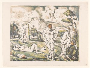Badende Männer in einer Hügellandschaft von Paul Cézanne