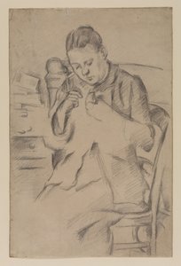 Hortense Fiquet, Madame Cezanne, beim Nähen, ca. 1880 (Bleistift auf Papier) von Paul Cézanne