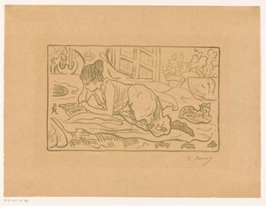Lesende Frau liegend auf einem Bett von  (signed by artist) Paul Élie Ranson