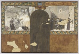 Skizze für das Büro des Präfekten im Hôtel de Ville de Paris: Die Bombardierung von Paris - Die Schlange vor einer städtischen Metzgerei