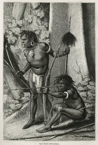 Porträts von zwei Papuas Karons, Kannibalen, Gravur von E. Mesples, zur Illustration der Reise nach Neuguinea von Achille Raffray, beauftragt mit einer wissenschaftlichen Mission durch das Ministerium für öffentliche Bildung, 1876-1877, veröffentlicht in „
