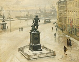 Die Statue von Tordenskiold gegenüber Piperviken, Oslo Hafen, 1906