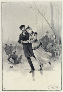 Illustration zu Anna Karenina: Levin und Kitty auf dem Eis (Lithografie) von Paul Frenzeny