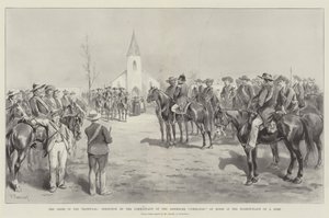 Die Krise im Transvaal, Inspektion durch den Kommandanten des versammelten Kommandos der Buren auf dem Marktplatz eines Dorfs
