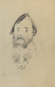 Kopf eines bärtigen Mannes mit einem Hundekopf