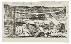 Innenansicht einer tahitianischen Hütte, aus der Suite der späten Holzschnittdrucke von Paul Gauguin