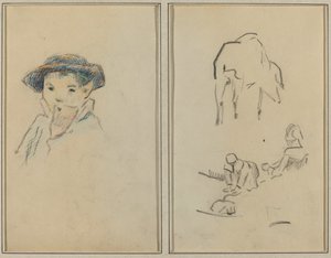 Kleiner bretonischer Junge; Ein Schwein und eine Wäscherin (recto) von Paul Gauguin