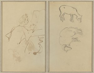 Mann spielt Klavier; Zwei Schafe [verso] von Paul Gauguin