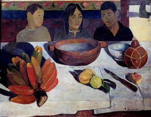 Das Mahl oder Bananen. Junge Tahitianer am Tisch. Gemälde von Paul Gauguin (1848-1903) 1891 Paris, Musée d