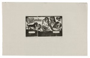 Drei Personen, eine Maske, ein Fuchs und ein Vogel, Kopfstück für Le sourire von Paul Gauguin