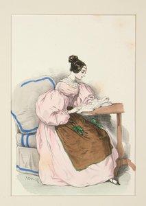 CHEZ SOI (September 1835) Kleid aus Batist d von Paul Gavarni