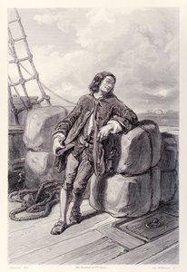 Kapitän Lemuel Gulliver auf seinem Handelsschiff, aus der französischen Ausgabe von Gullivers Reisen von Jonathan Swift von Paul Gavarni