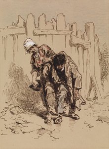 Frau, die einen Mann unterstützt von Paul Gavarni
