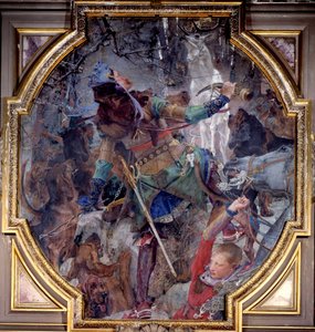 Die Vision des Heiligen Hubertus, der bei der Jagd in einem Wald Gott in Form eines Hirsches sieht. Leinwand von Paul Jacques Aimé Baudry (1828-1886) 1882 Chantilly, Musée Condé von Paul Jacques Aimé Baudry