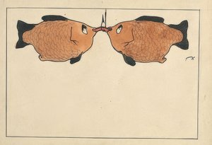 Ohne Titel (Zwei Fische, ein Angelhaken, ein Wurm) von Paul Klee