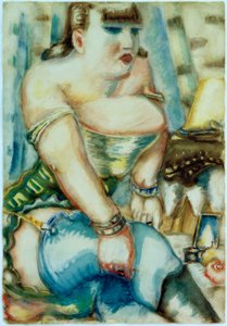 Frau mit blauen Strümpfen