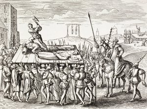 Propaganda des 16. Jahrhunderts, die von König Heinrich VIII. gegen englische Katholiken verhängte Strafen darstellt