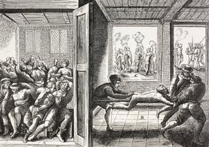 16. Jahrhundert Propaganda, die die Gewalt der französischen Hugenotten gegen die Katholiken im Süden Frankreichs darstellt von Paul Lacroix