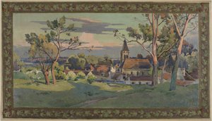 Skizze für das Rathaus von Thiais: Dorf mit Kirche, um 1902 von Paul Léon Felix (attr. to) Schmitt