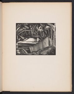 Dunkler See, Illustration aus "Places. 7 Drucke reproduziert von Holzschnitten entworfen und graviert von Paul Nash, mit Illustrationen in Prosa". London, William Heinemann, Vorsatz von Paul Nash