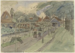 Seilbahn mit zwei Seilmachern bei der Arbeit von Paul Rink