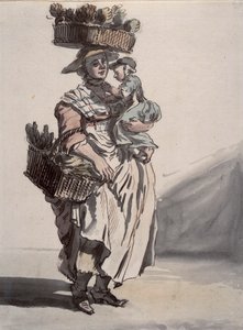 Eine Londoner Gemüsehändlerin mit einem Kind, 1759