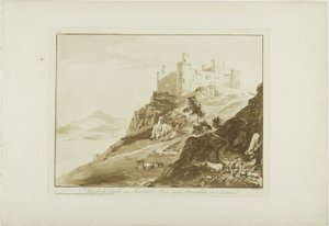 Harlech Castle in Merioneth Shire mit Snowdon in der Ferne
