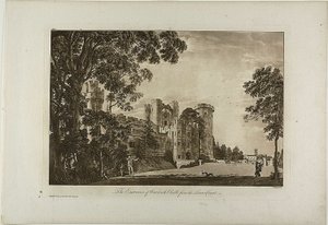 Der Eingang von Warwick Castle vom unteren Hof, Tafel 2