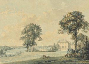 Blick auf Nuneham House, Nuneham Courtenay, die Türme von Oxford im Hintergrund