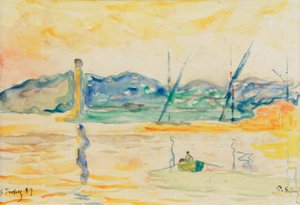 Hafeneinfahrt von Saint-Tropez bei Sonnenuntergang von Paul Signac