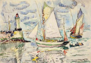 Zwei Fischerboote vor der Einfahrt zum Hafen von Granville von Paul Signac
