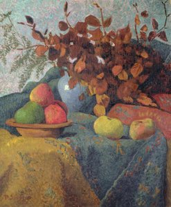 Stillleben mit Äpfeln und Herbstblättern, 1910