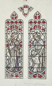 Fensterentwürfe mit Darstellung von St. Maria Magdalena und Christus mit St. Peter für die Claverton Parish Church