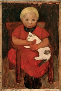 Sitzendes Bauernkind mit Katze