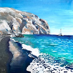 Schwarze Sandstrandklippen von Pauline Wegman | Key and Sea Creative