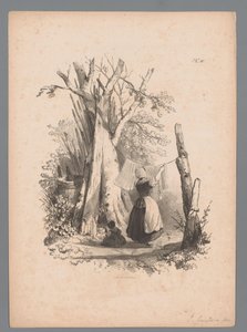 Landschaft mit Frau, die die Wäsche aufhängt