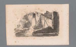 Ansicht einer Ruine mit Wasserfall von Paulus Lauters