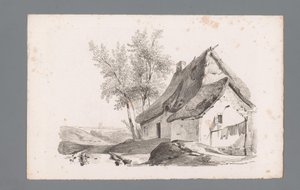 Landschaft mit Landweg und Haus