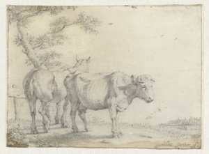 Pferd und eine Kuh bei einem Baum
