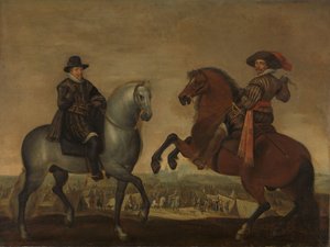 Prinzen Maurits und Frederik Hendrik zu Pferd von Pauwels van Hillegaert (workshop of)