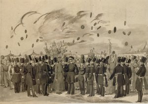 Großherzog Michail Pawlowitsch besucht das Lager des Leibgarderegiments Finnland am 8. Juli 1837
