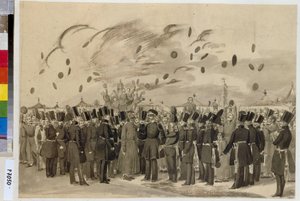 Großherzog Michael Pawlowitsch (1798-1849) besucht das Lager des finnischen Regiments der kaiserlichen Garde am 8. Juli 1837.