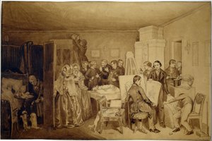 Die Folgen des Todes von Fidelka - Werk von Pawel Andrejewitsch Fedotow, Tusche und Sepia auf Papier