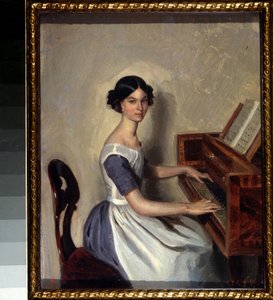 Porträt von Nadezhda Zhdanovich am Cembalo von Pavel Andreevich Fedotov