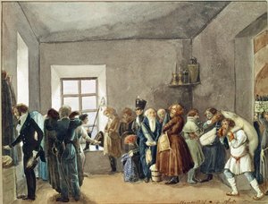 Empfangszimmer eines Polizeikommissars in der Nacht vor einem Feiertag von Pavel Andreevich Fedotov