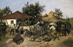 Bauern beladen einen Wagen von Pawel Kowalewsky